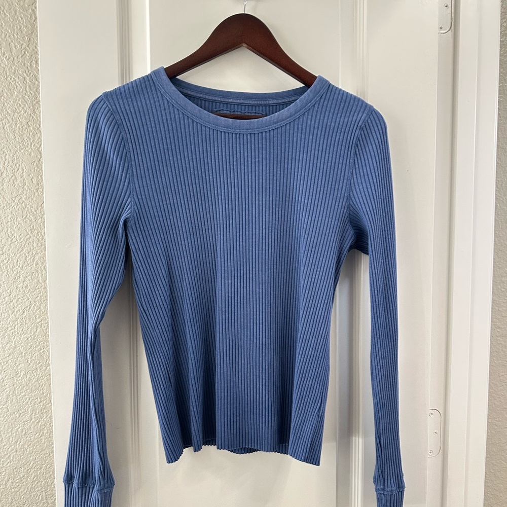 Aerie Classic Blue Ribbed Long Sleeve Tee